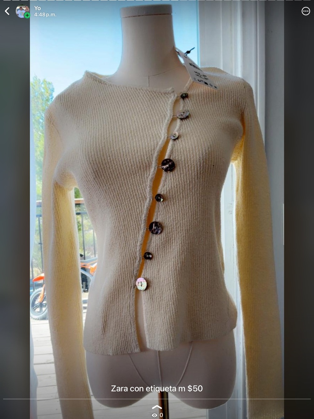 Zara Pale Cream Asymmetrical Button-Front Cardigan